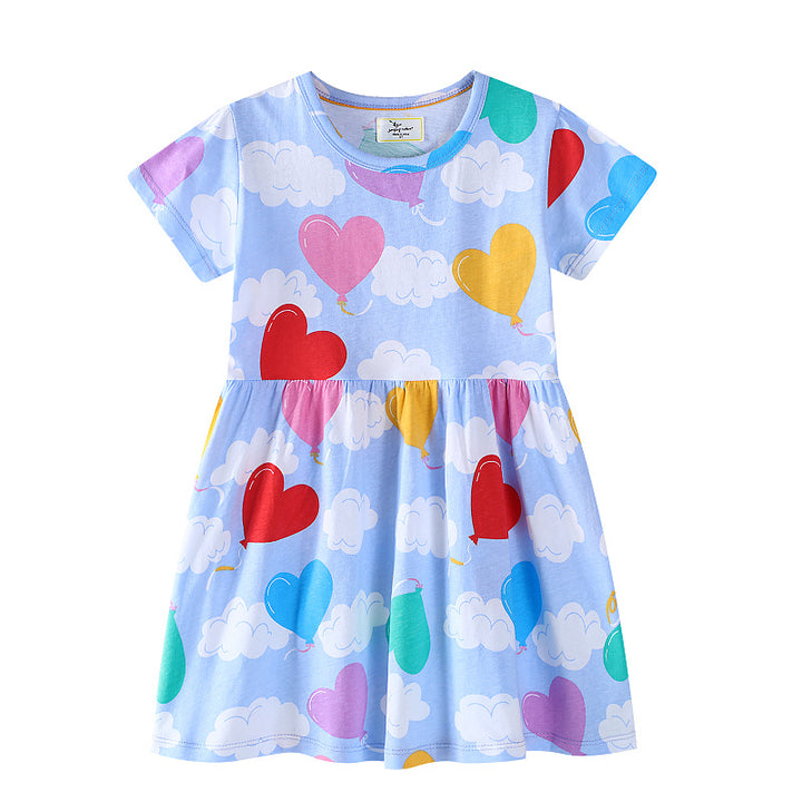 Girl's casual dress with cheerful heart and balloon motif Mune Fashion