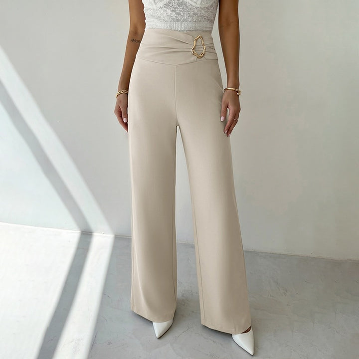 Women's Wide-Leg Pants with High Waist and Decorative Belt Mune Fashion