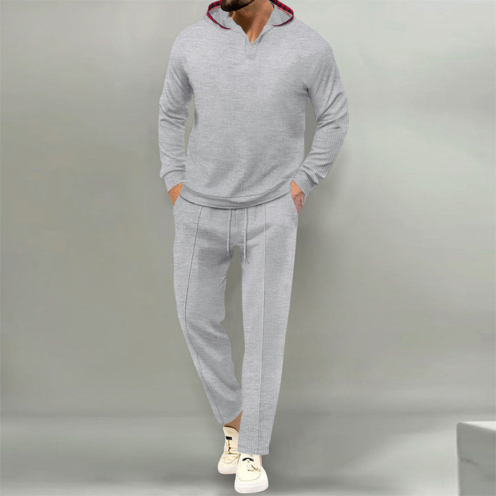 Men's Leisure Suit with Casual Hood and Breathable Structure Mune