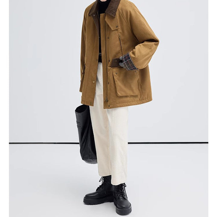 Women's Fashionable Transitional Jacket Made of Soft Material with Check Pattern Mune Fashion