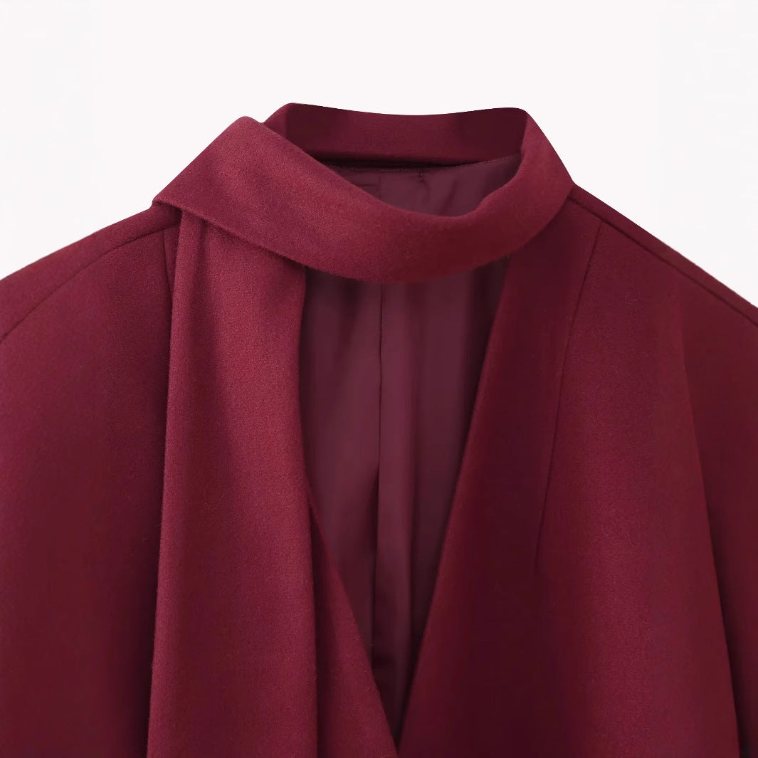 Women's nan kastiger coat blazer with integrated tube scarf, casual boxy silhouette and patch pockets Mune Fashion