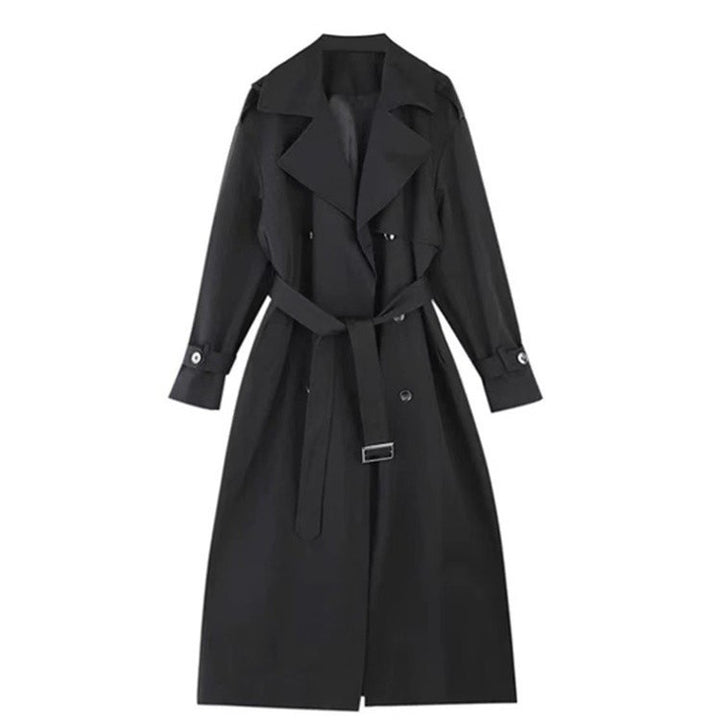 Ladies Elegant Cotton Blend Trench Coat with Asymmetrical Shoulder Flap and Tie Belt Mune Fashion