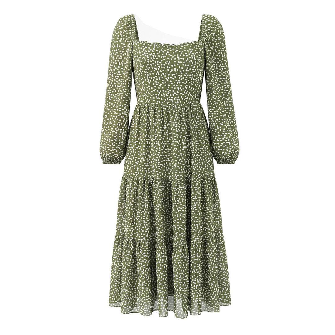 Women's midi dress in tiered design with square neckline and puff sleeves Mune Fashion