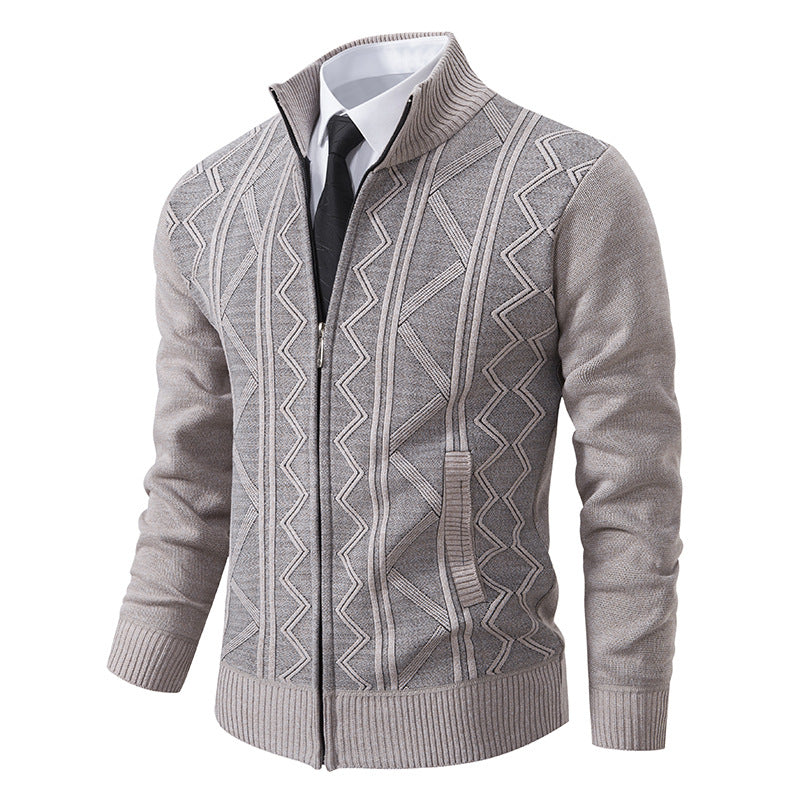 Men's knitted jacket with zipper, stand-up collar and structured cable knit look Mune Fashion
