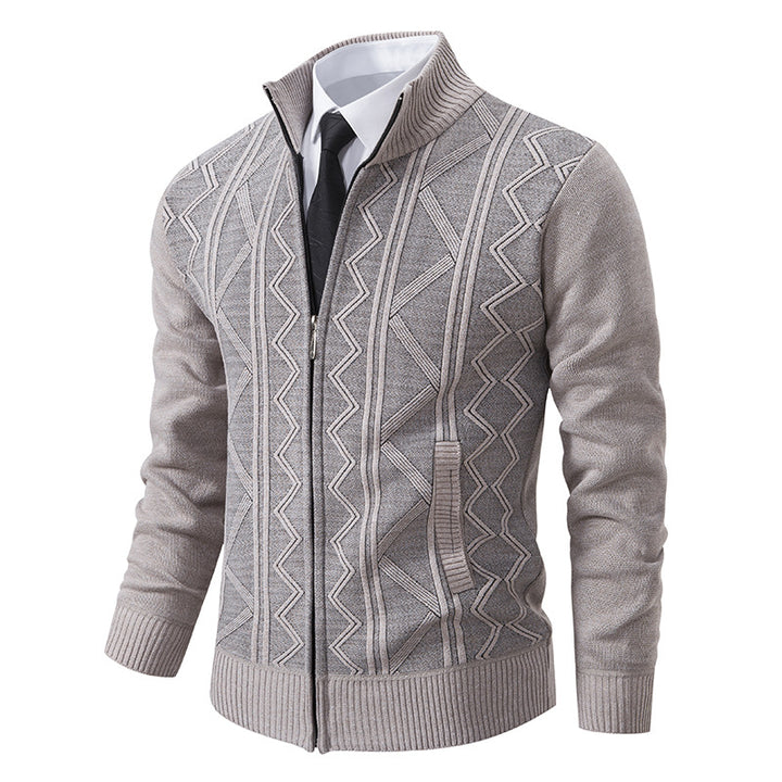 Men's knitted jacket with zipper, stand-up collar and structured cable knit look Mune Fashion