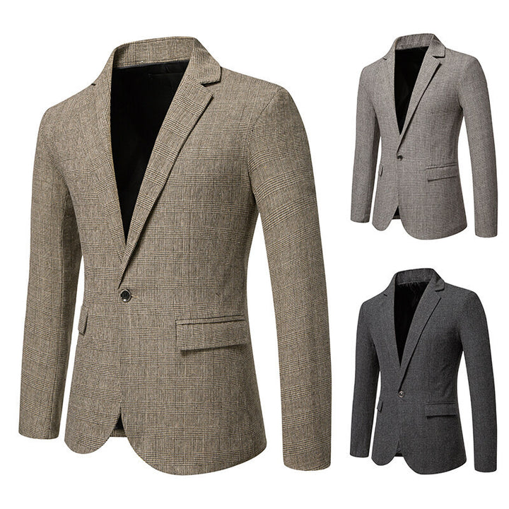Men's Tailored Glencheck Blazer with One-Button Closure and Flap Pockets Mune Fashion