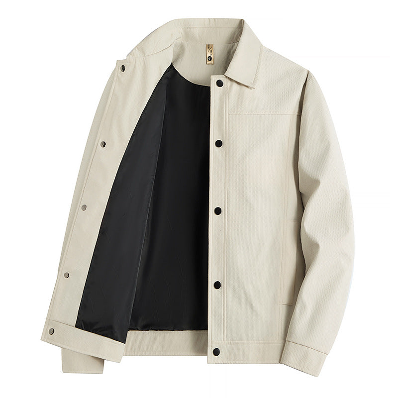 Men's Light Transitional Jacket in Worker Style with Microstructured Twill Look and Snap Button Placket Mune Fashion