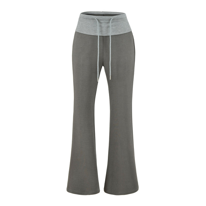 Women High-Waisted Flared Jogging Pants with Cuff Waistband and Drawstring