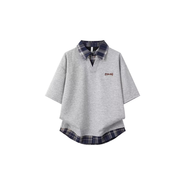 Women's sporty oversized T-shirt with checked collar Mune Fashion