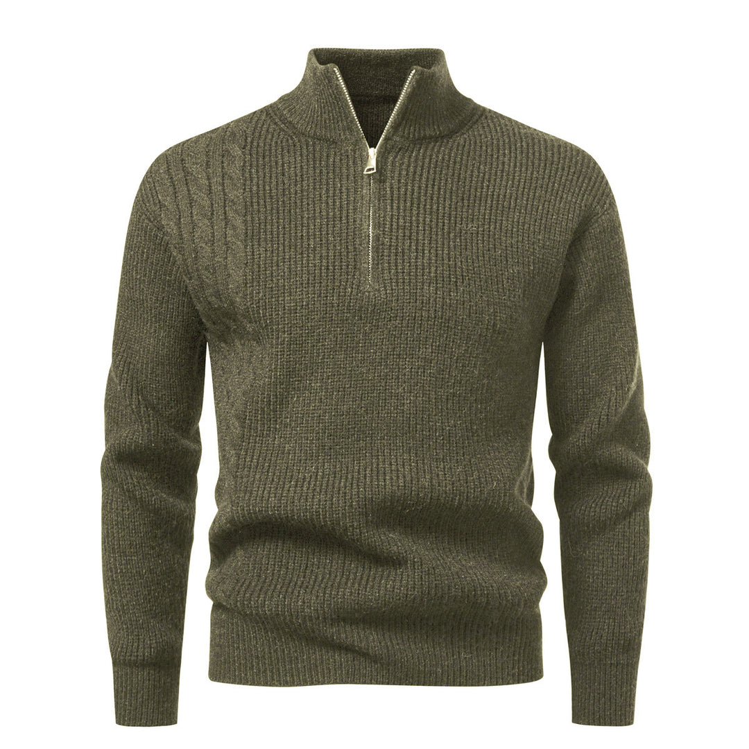 Men's fine-knit half-zip pullover with standing collar, ribbed structure and shoulder braid detail Mune Fashion