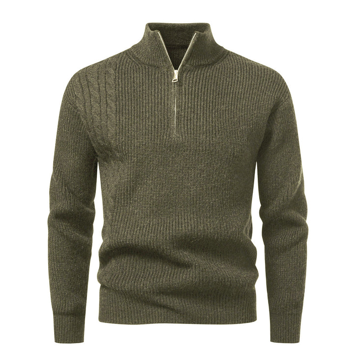 Men's fine-knit half-zip pullover with standing collar, ribbed structure and shoulder braid detail Mune Fashion