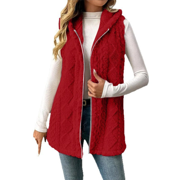 Women's Hooded Teddy Vest with Zipper and Structured Knit Look Mune Fashion