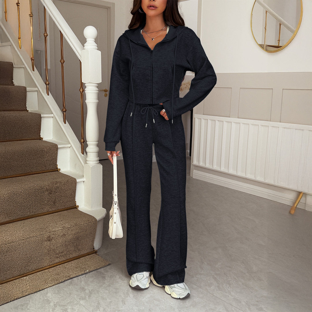 Women’s cropped hoodie sweatshirt set with zipper and high-waisted flared pants Mune Fashion