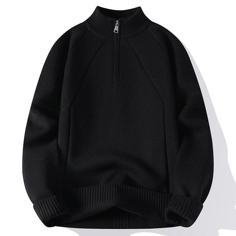 Unisex Oversize-Halfzip Knit Sweater with Stand-up Collar and Ribbed Cuffs Mune Fashion