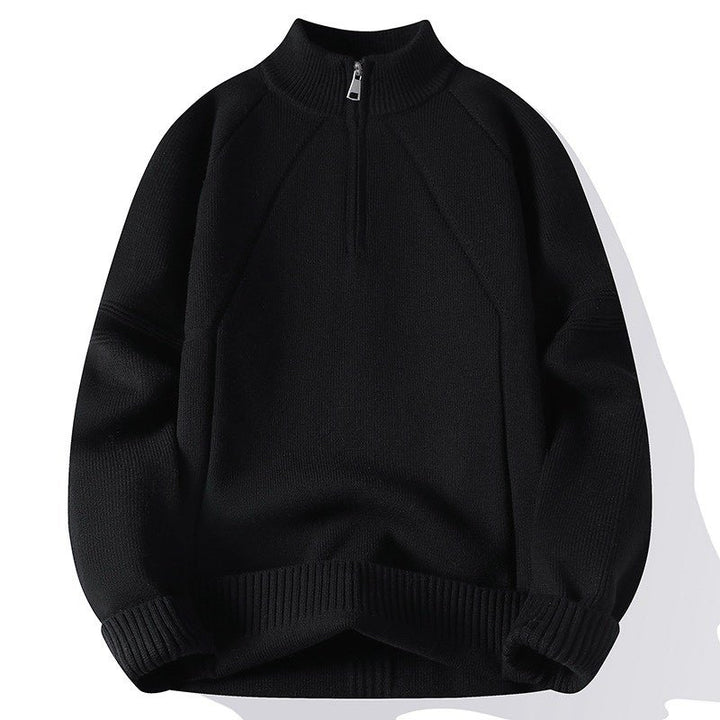 Unisex Oversize-Halfzip Knit Sweater with Stand-up Collar and Ribbed Cuffs Mune Fashion