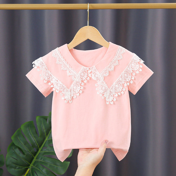 Ladies T-Shirt with Lace Collar Mune Fashion