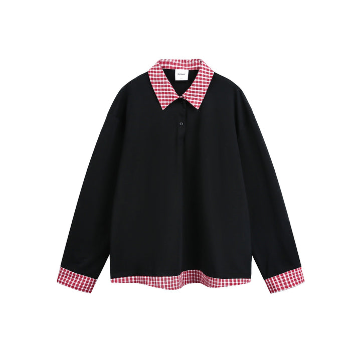 Unisex Wide cut sweatshirt with check collar and hem insert Mune Fashion