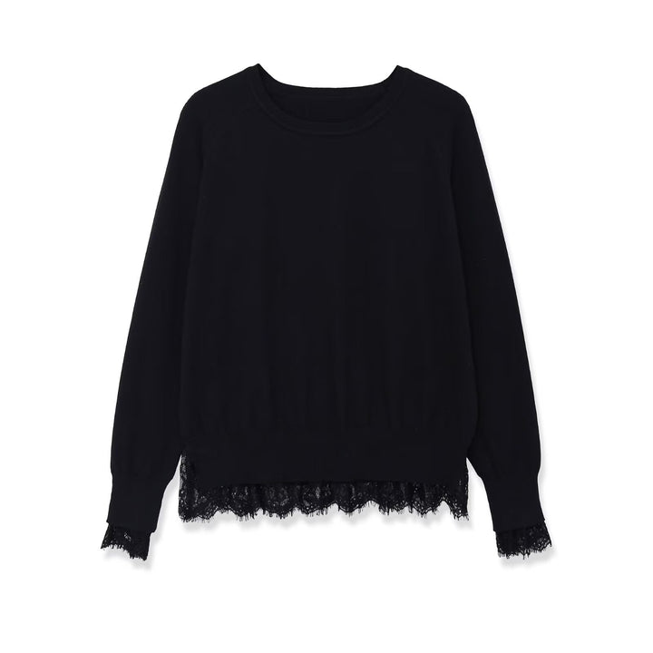 Women's Oversize Cotton Sweater with Lace Trim Mune Fashion