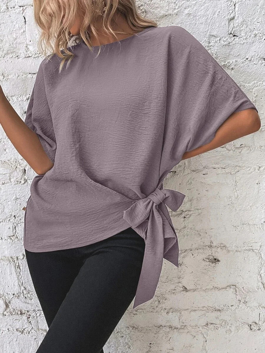 Women's Oversize Blouse with Side Tie and Batwing Sleeves Drune