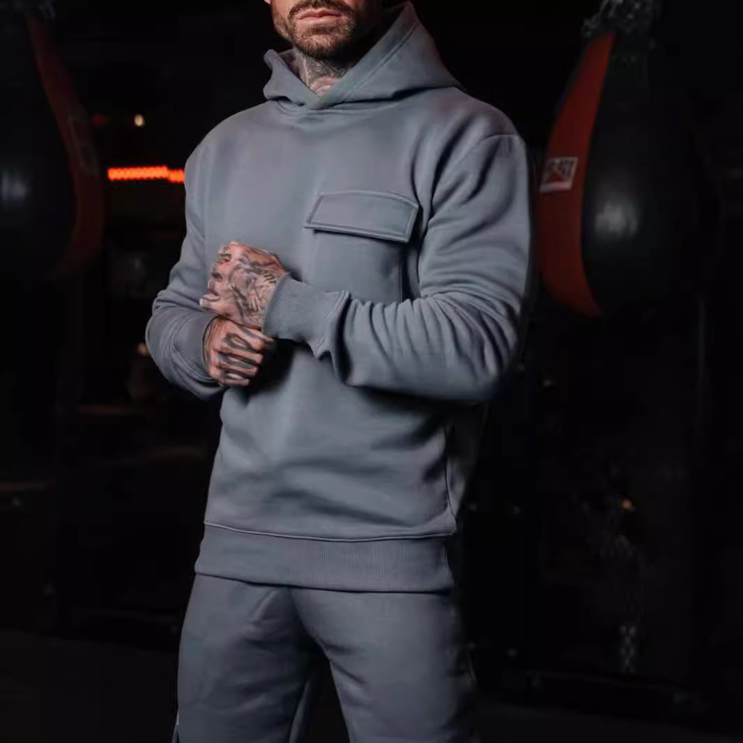 Men's casual athletic hoodie with patch pocket made of heavy French terry Mune Fashion