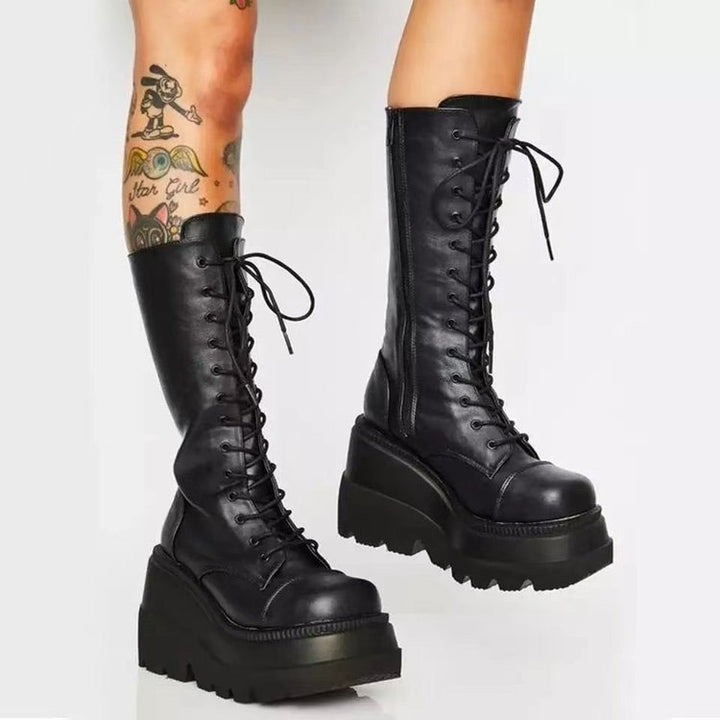 Women's Over-the-Knee Platform Boots with Chunky Lug Sole and Side Zipper Mune Fashion