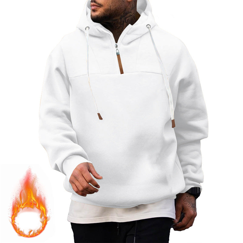 Men's Fleece Half-Zip Hoodie with Hood, Drawstring, and Elastic Cuffs Mune Fashion