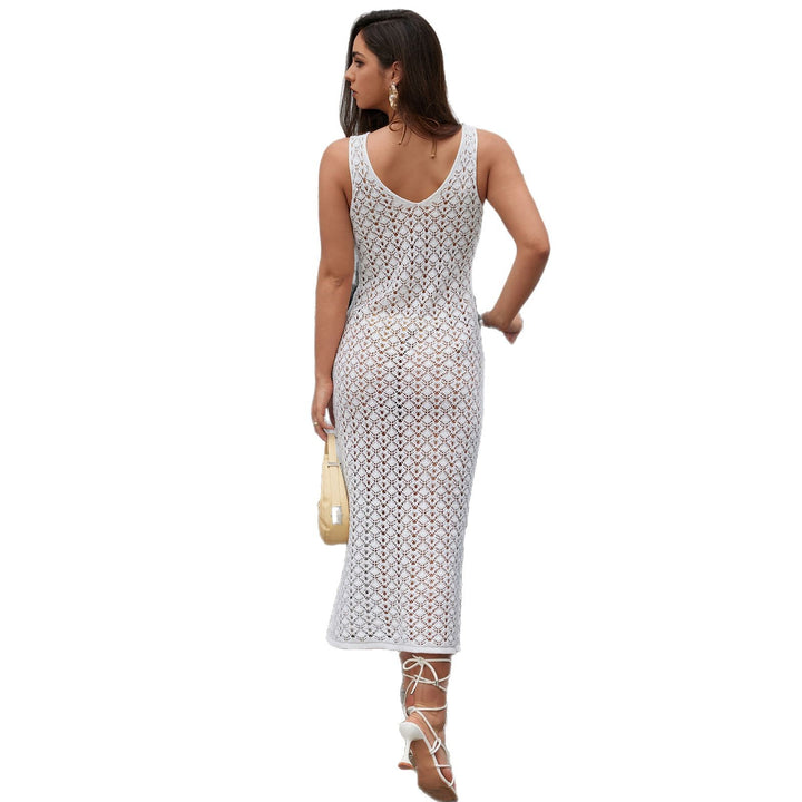 Women Elegant Mesh Dress with Deep V-Neck and Button Details Mune Fashion