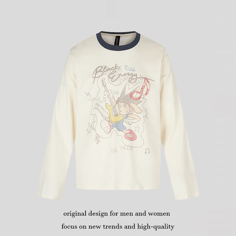 Women's long-sleeve shirt with comic guitar print, glitter detail, and contrast collar Mune Fashion