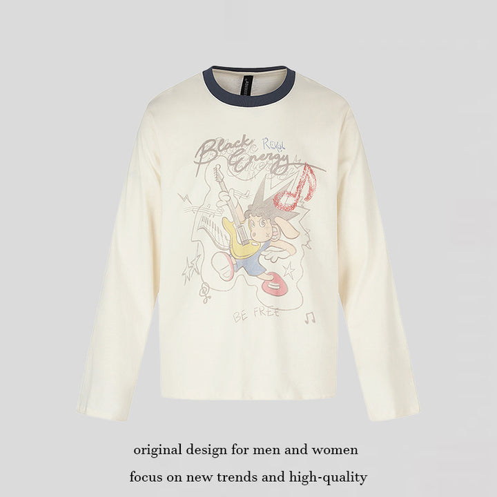 Women's long-sleeve shirt with comic guitar print, glitter detail, and contrast collar Mune Fashion