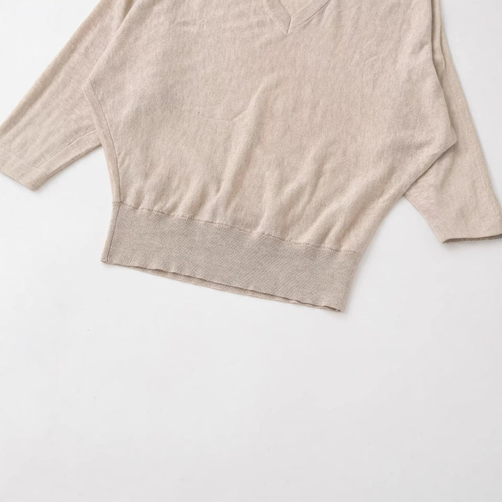 Ladies Oversized V-Neck Fine Knit Sweater with Batwing Sleeves Mune Fashion