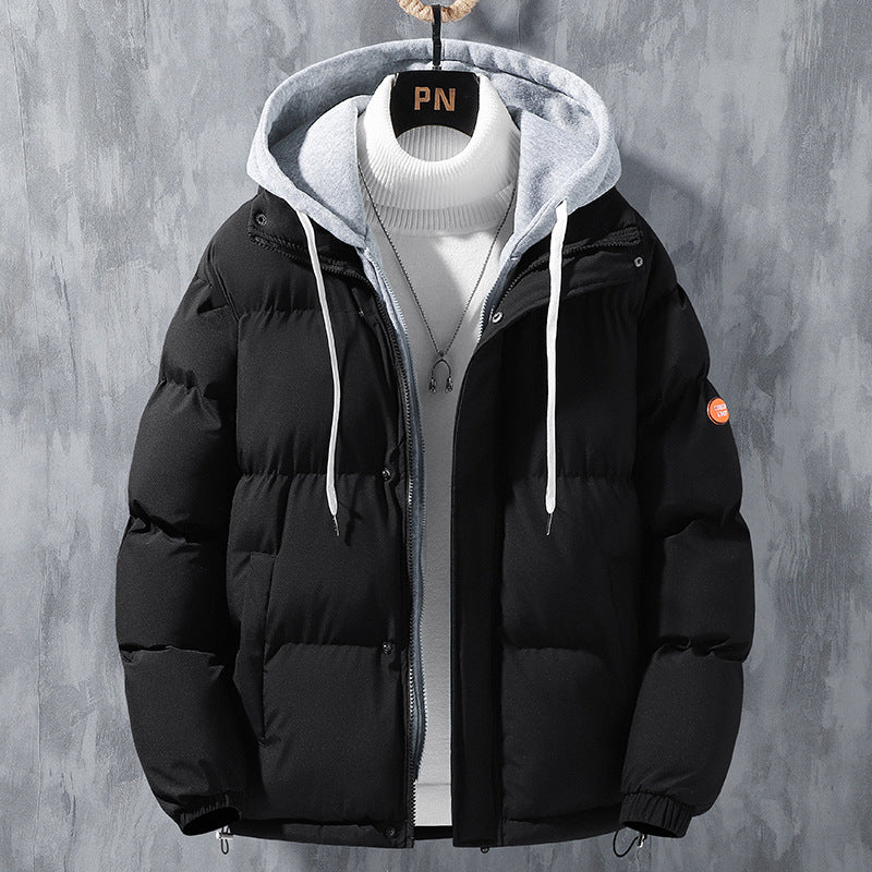 Men's padded quilted jacket with two-layer hood, two-way zipper and windproof outer shell Mune Fashion