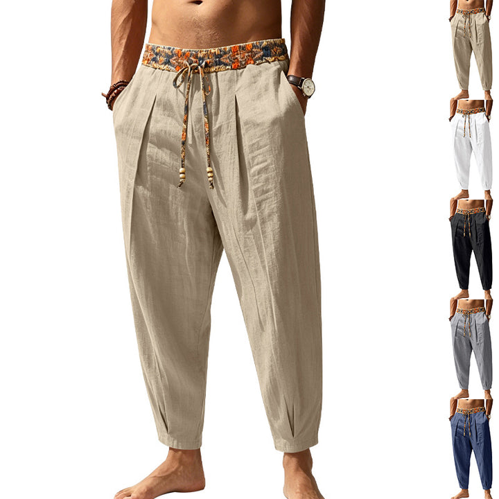 Men's Casual Harem Pants with Patterned Drawstring Waist and Tapered Ankle Cuffs Mune Fashion