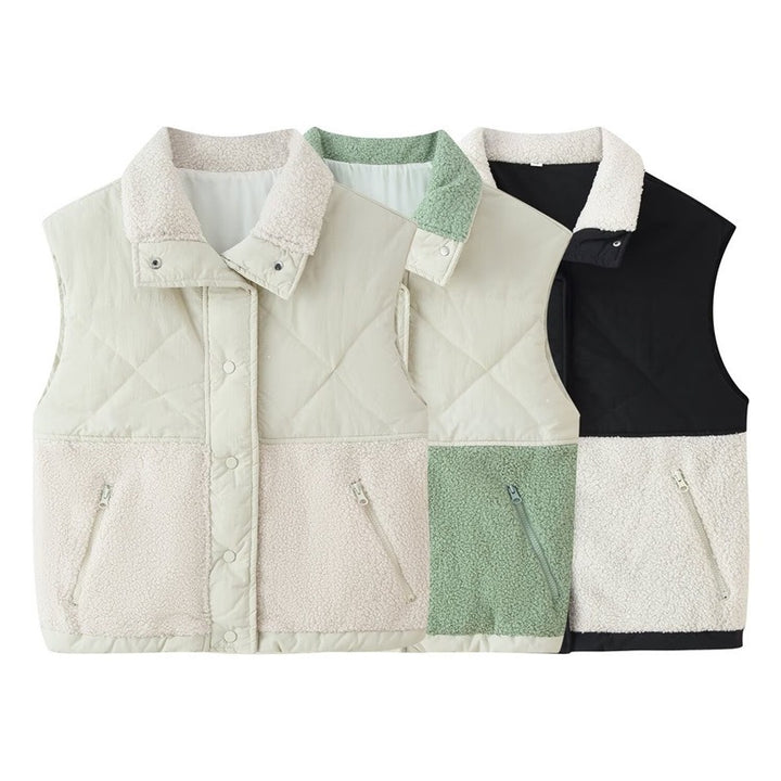 Ladies quilted vest with teddy fleece insert, stand-up collar and zip pockets Mune Fashion
