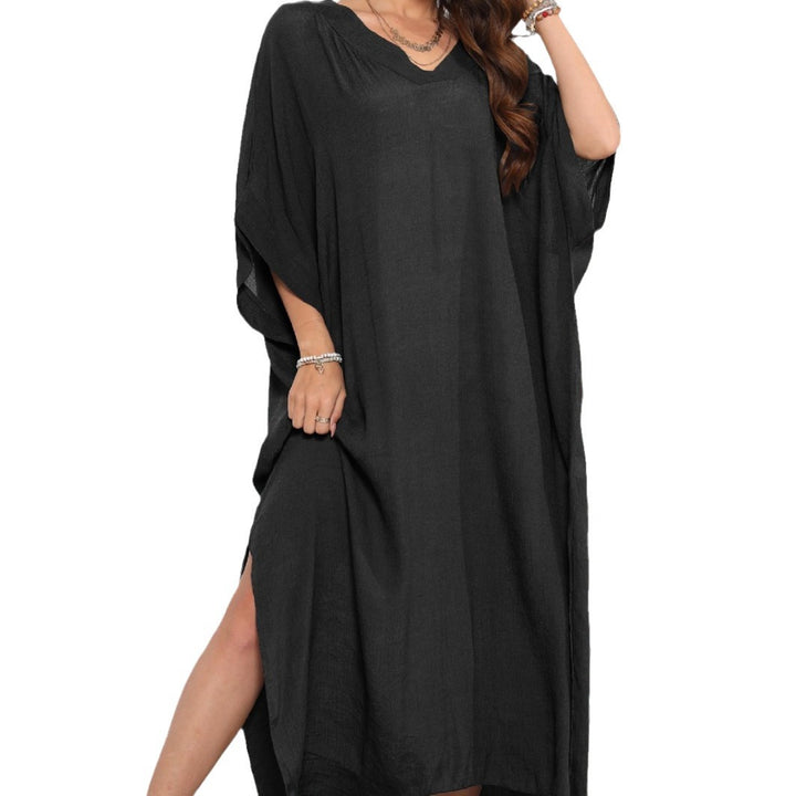 Ladies airy summer dress with V-neck and asymmetrical hem Mune Fashion