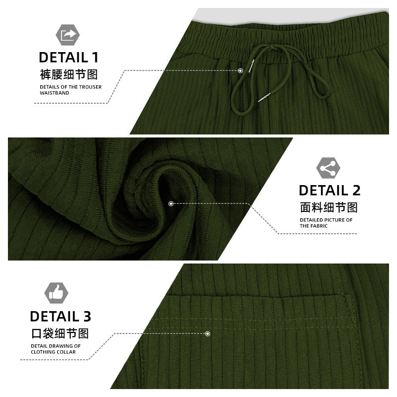 Men's casual ribbed leisure pants with drawstring waistband, side pockets, and straight leg Mune Fashion