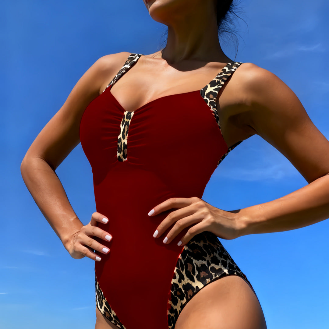 Women One-Piece Swimsuit with Fashionable Leopard Print Mune Fashion