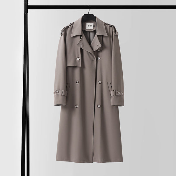 Men's knee-length double-breasted trench coat with epaulettes, storm flap, and cuff strap Mune Fashion