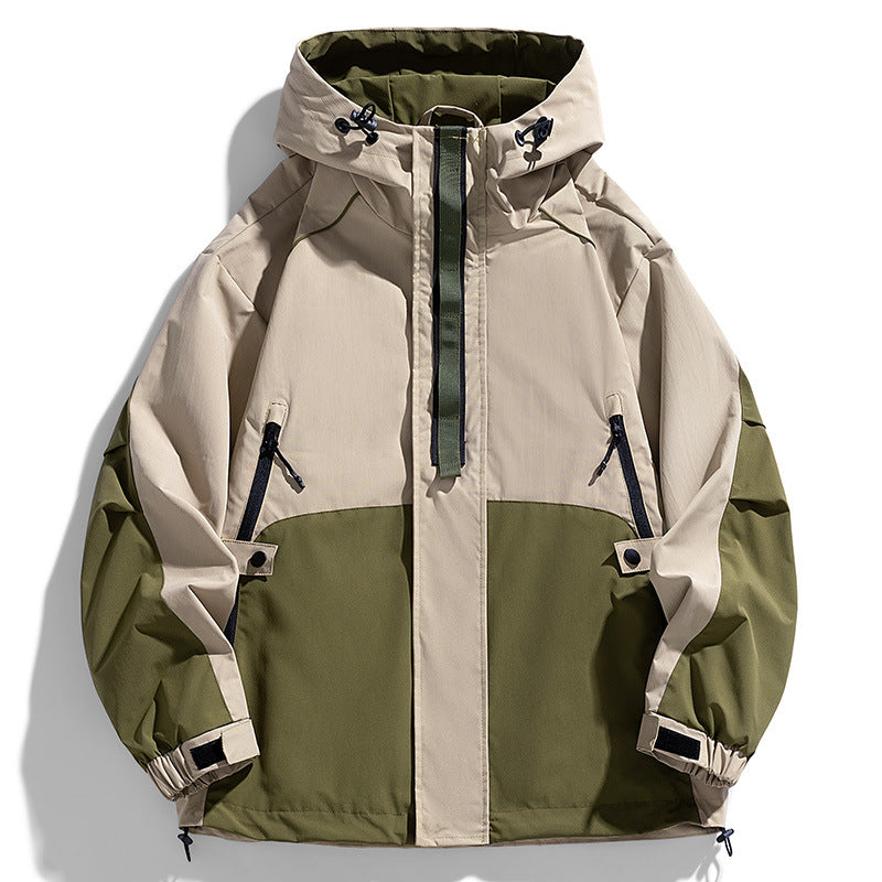 Unisex Lightweight two-tone wind and rain jacket with hood, drawstring and zip pockets Mune Fashion