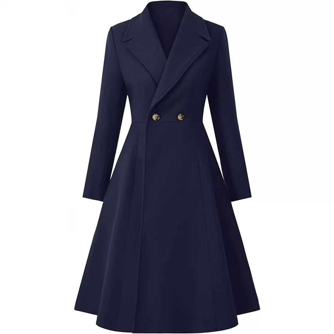 Women's Tailored Coat Dress in A-Line Tailoring made of Wool Blend with Narrow Waist and Flared Skirt Mune Fashion