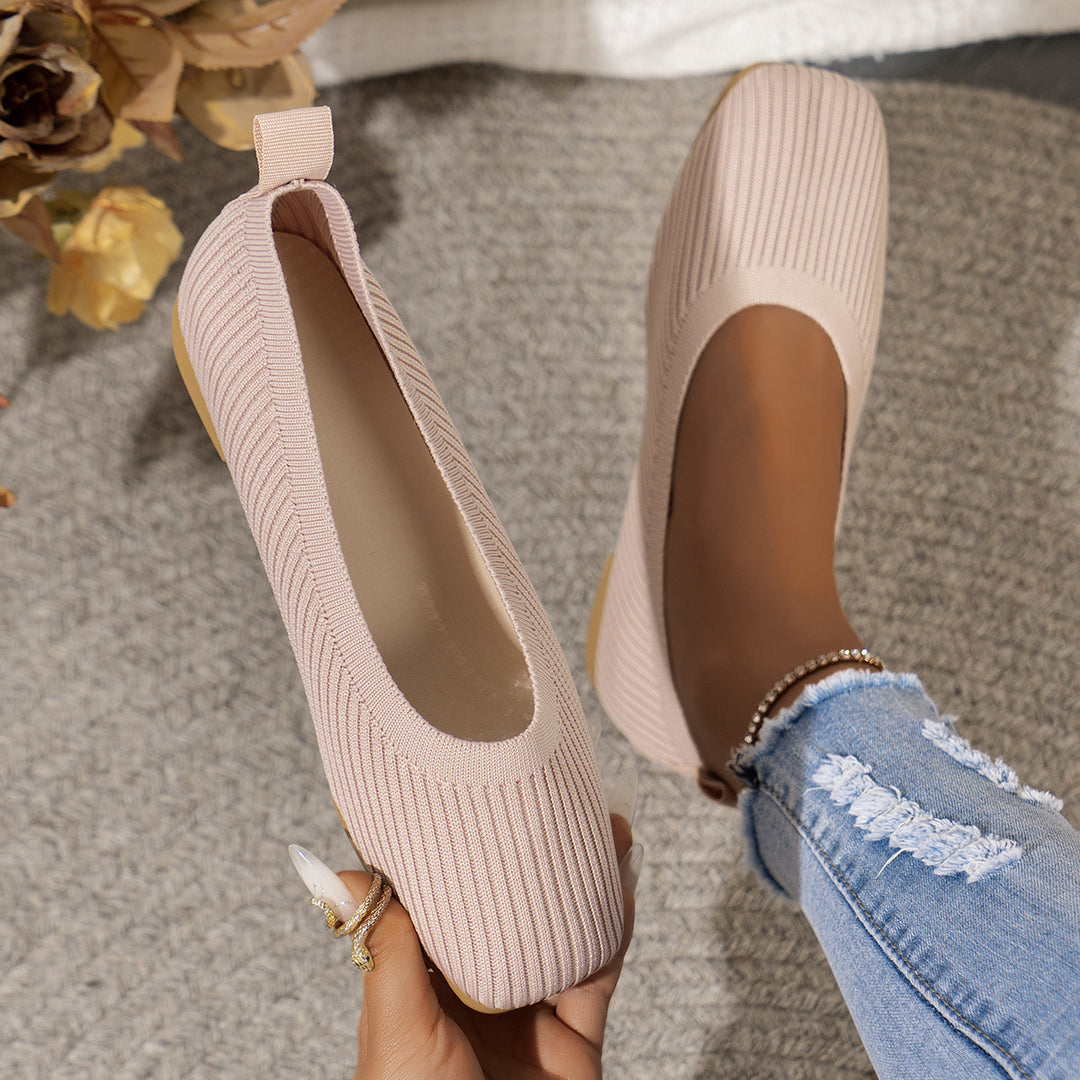 Women Breathable Knit Ballet Flats with Square Toe Mune Fashion