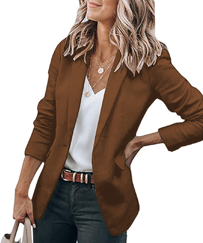 Women's Light Long Blazer with Gathered 3/4 Sleeves and Patch Pockets Mune Fashion