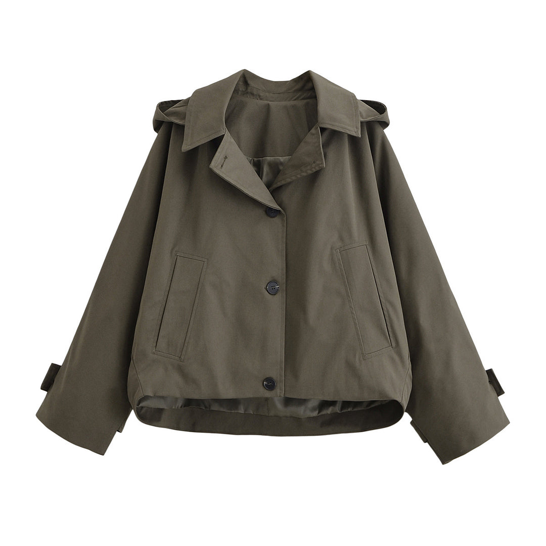 Women Short Oversized Trench Coat with Lapel Collar and Epaulettes Mune Fashion