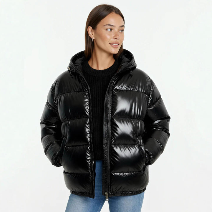 Women's High Gloss Quilted Jacket with Hood