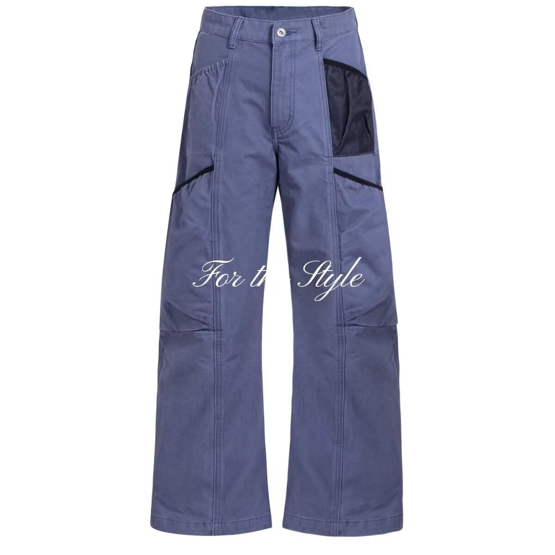 Women Utility Cargo Pants with Wide Leg, Multiple Pockets & Mesh Insert Mune Fashion