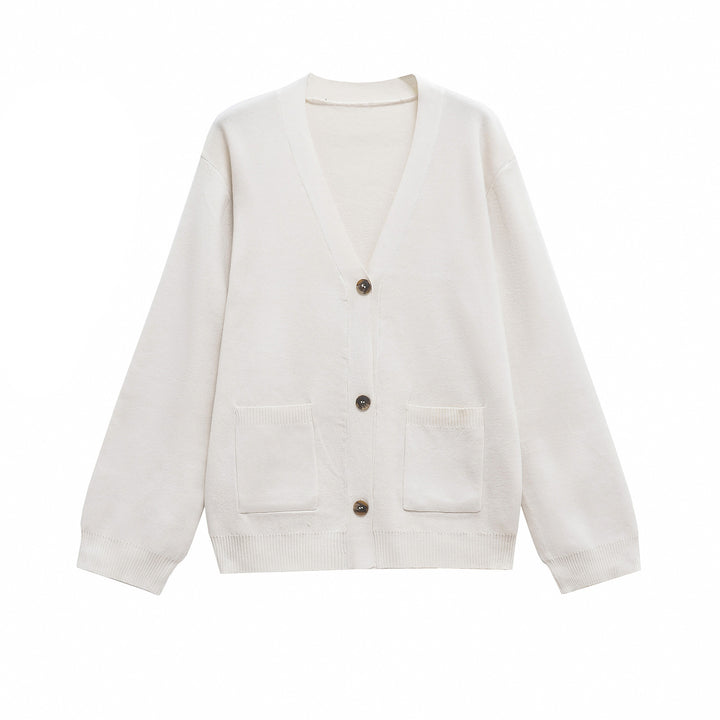 Ladies 200+ Oversize Fine Knit Cardigan with V-Neck, Wooden Buttons and Patch Pockets Mune Fashion