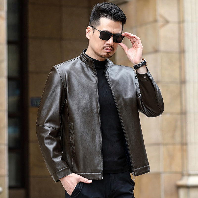 Men's imitation leather transitional jacket with stand-up collar and concealed zipper Mune Fashion