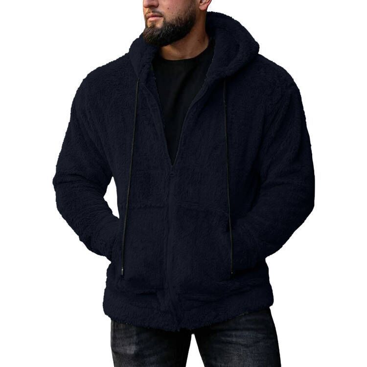 Men's teddy plush zip hoodie with oversized hood, concealed zipper, and side pockets Mune Fashion
