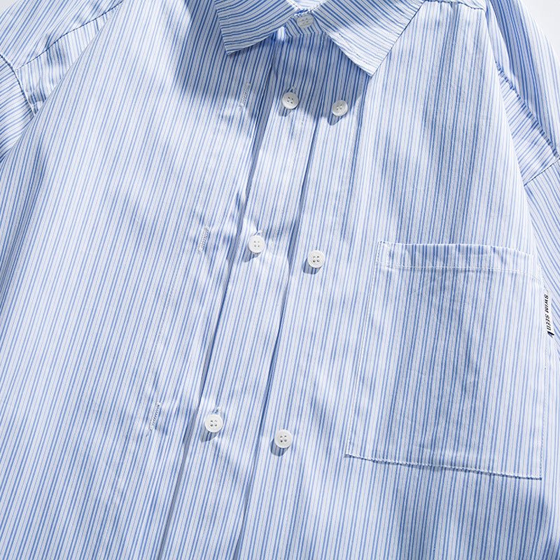 Men's Oversized Cotton Shirt with Fine Stripes and Chest Pocket Mune Fashion