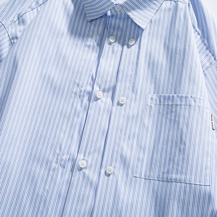 Men's Oversized Cotton Shirt with Fine Stripes and Chest Pocket Mune Fashion