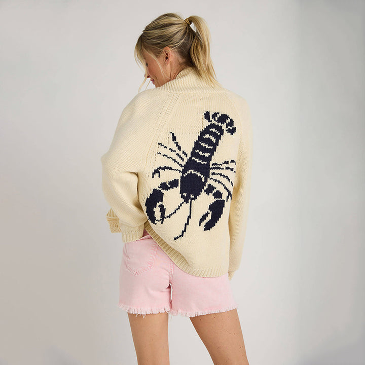 Women Chunky Knit Turtle Neck Sweater with Lobster Intarsia and Casual Oversized Fit Mune Fashion